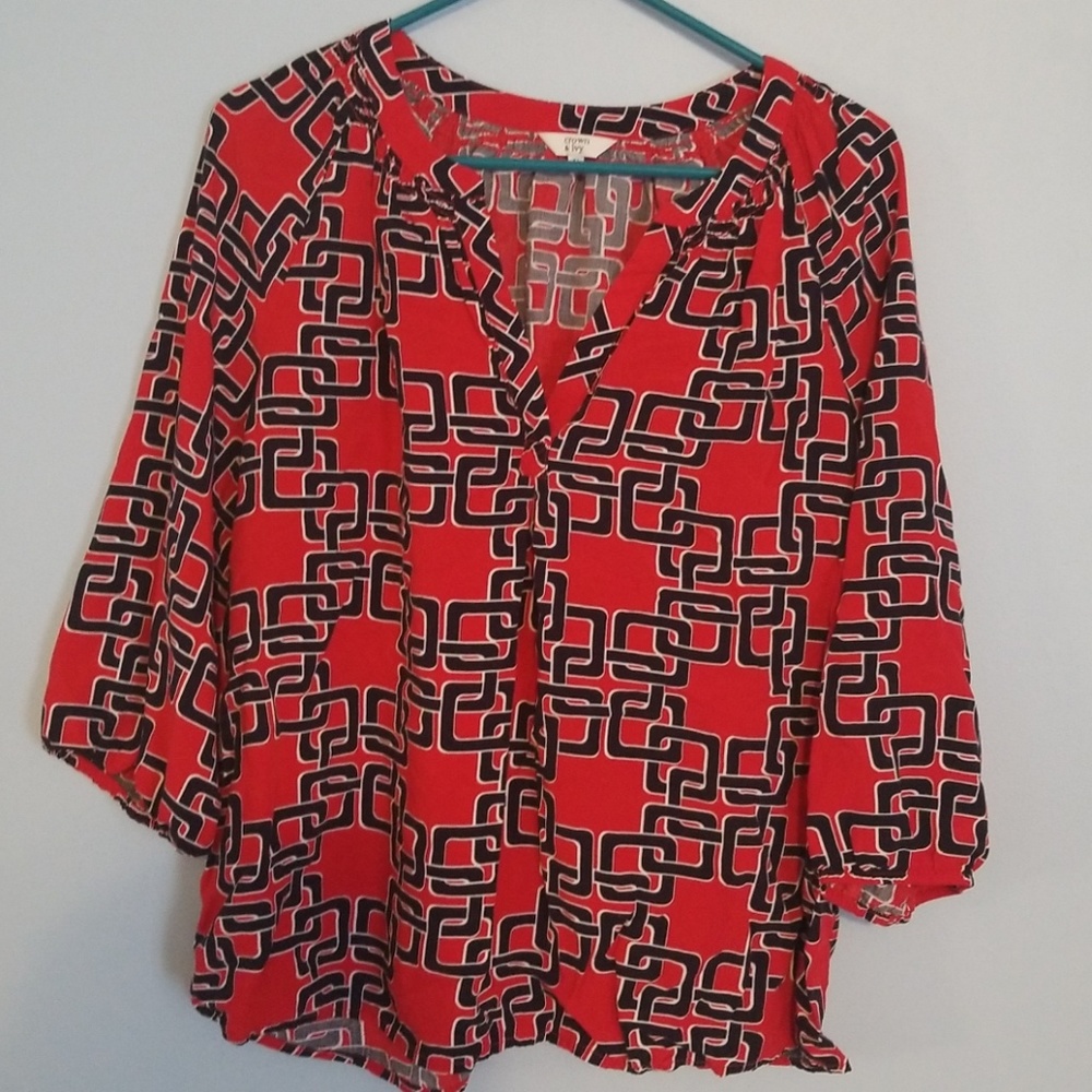 Red and blue blouse.